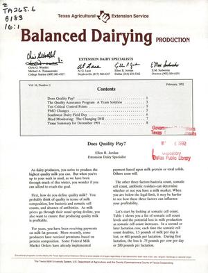 Balanced Dairying: Production, Volume 16, Number 1, February 1992