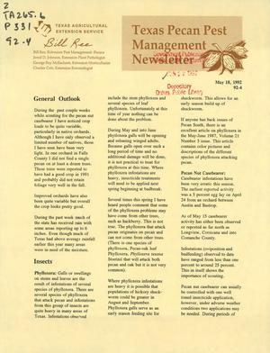 Primary view of object titled 'Texas Pecan Pest Management Newsletter, Volume 92, Number 4, May 1992'.