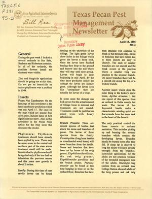 Texas Pecan Pest Management Newsletter, Volume 95, Number 2, April 1995