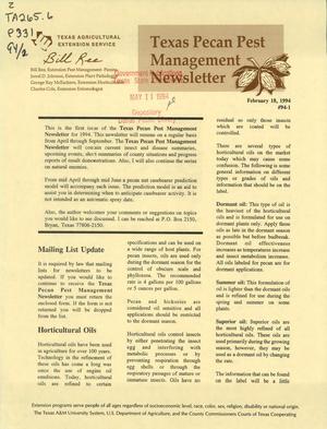 Texas Pecan Pest Management Newsletter, Volume 94, Number 1, February 1994