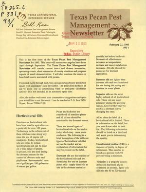 Texas Pecan Pest Management Newsletter, Volume 93, Number 1, February 1993