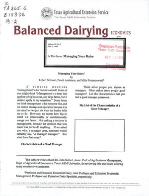 Primary view of object titled 'Balanced Dairying: Economics, Volume 19, Number 2, July 1999'.