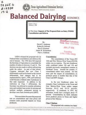 Balanced Dairying: Economics, Volume 17, Number 2, February 1998