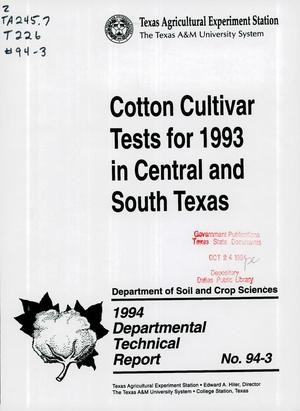 Cotton Cultivar Tests for 1993 in Central and South Texas