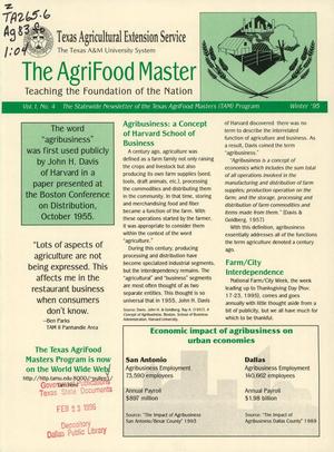 Primary view of object titled 'The AgriFood Master, Volume 1, Number 4, Winter 1995'.