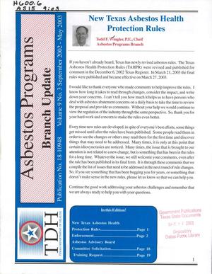 Primary view of object titled 'Asbestos Programs Branch Update, Volume 9, Number 3, September 2002-May 2003'.