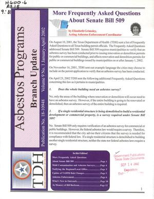 Primary view of object titled 'Asbestos Programs Branch Update, Volume 9, Number 1, January-April 2002'.