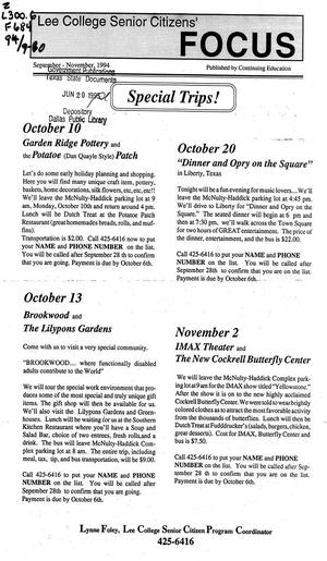 Primary view of object titled 'Lee College Senior Citizens' Focus, September/November 1994'.
