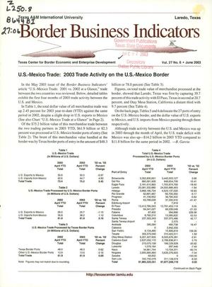 Primary view of object titled 'Border Business Indicators, Volume 27, Number 6, June 2003'.