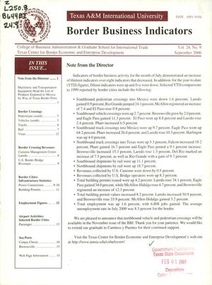 Primary view of object titled 'Border Business Indicators, Volume 24, Number 9, September 2000'.