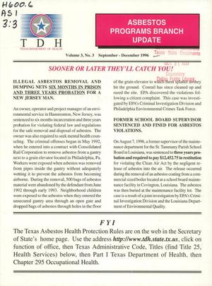 Asbestos Programs Branch Update, Volume 3, Number 3, September-December 1996