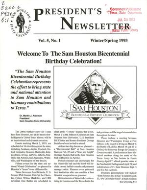 Sam Houston State University President's Newsletter, Volume 5, Number 1, Winter/Spring 1993