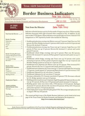 Border Business Indicators, Volume 22, Number 10, October 1998