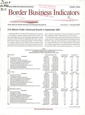 Border Business Indicators, Volume 31, Number 11, November 2007