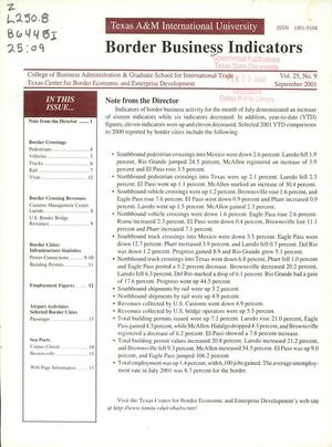 Border Business Indicators, Volume 25, Number 9, September 2001