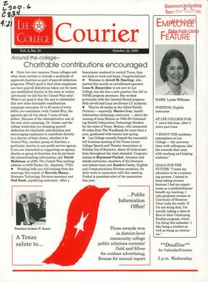 Primary view of object titled 'Lee College Courier, Volume 4, Number 21, October 1995'.