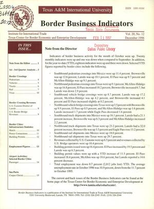 Border Business Indicators, Volume 20, Number 12, December 1996