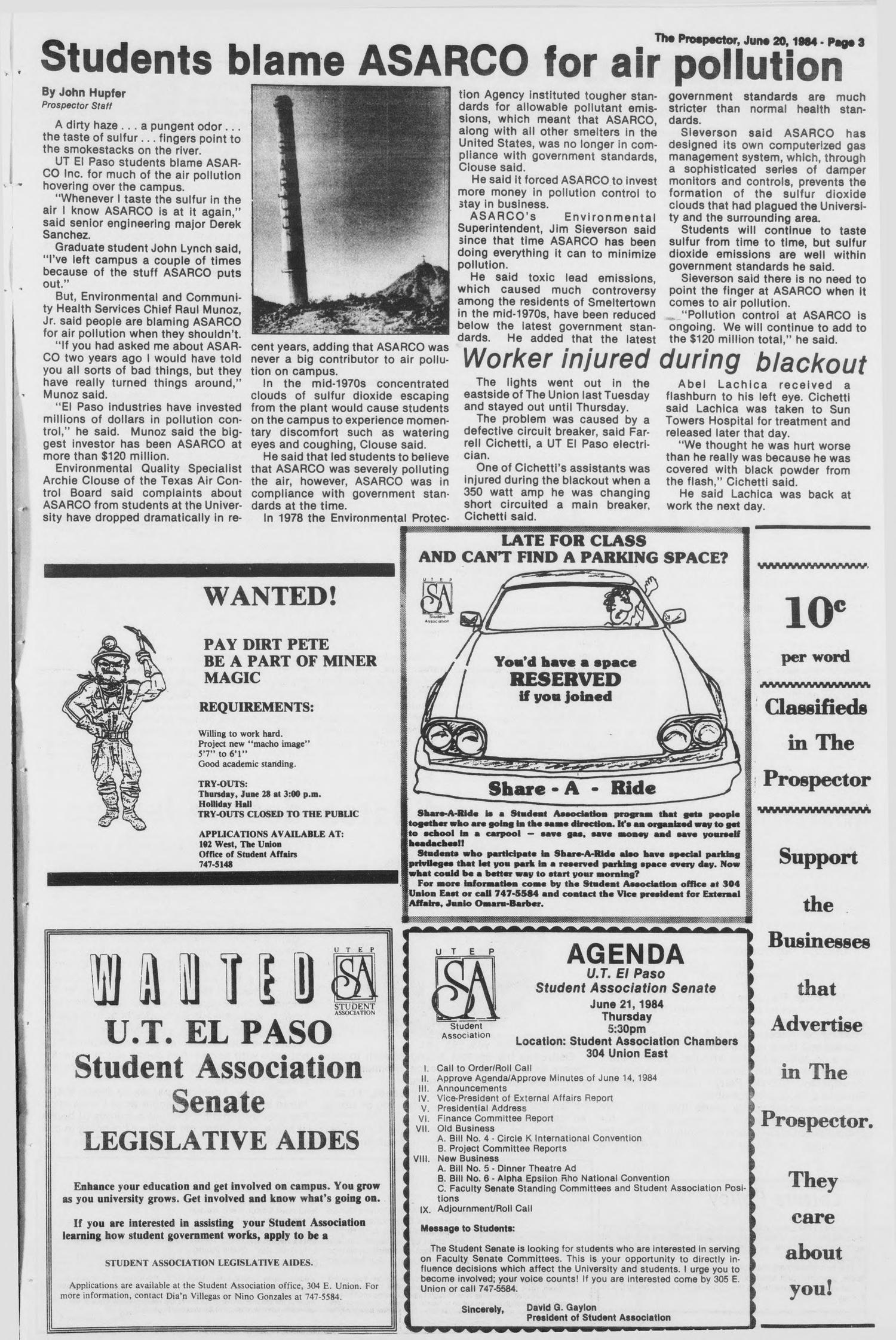 The Prospector (El Paso, Tex.), Vol. 69, No. 65, Ed. 1 Wednesday, June 20, 1984
                                                
                                                    [Sequence #]: 3 of 8
                                                