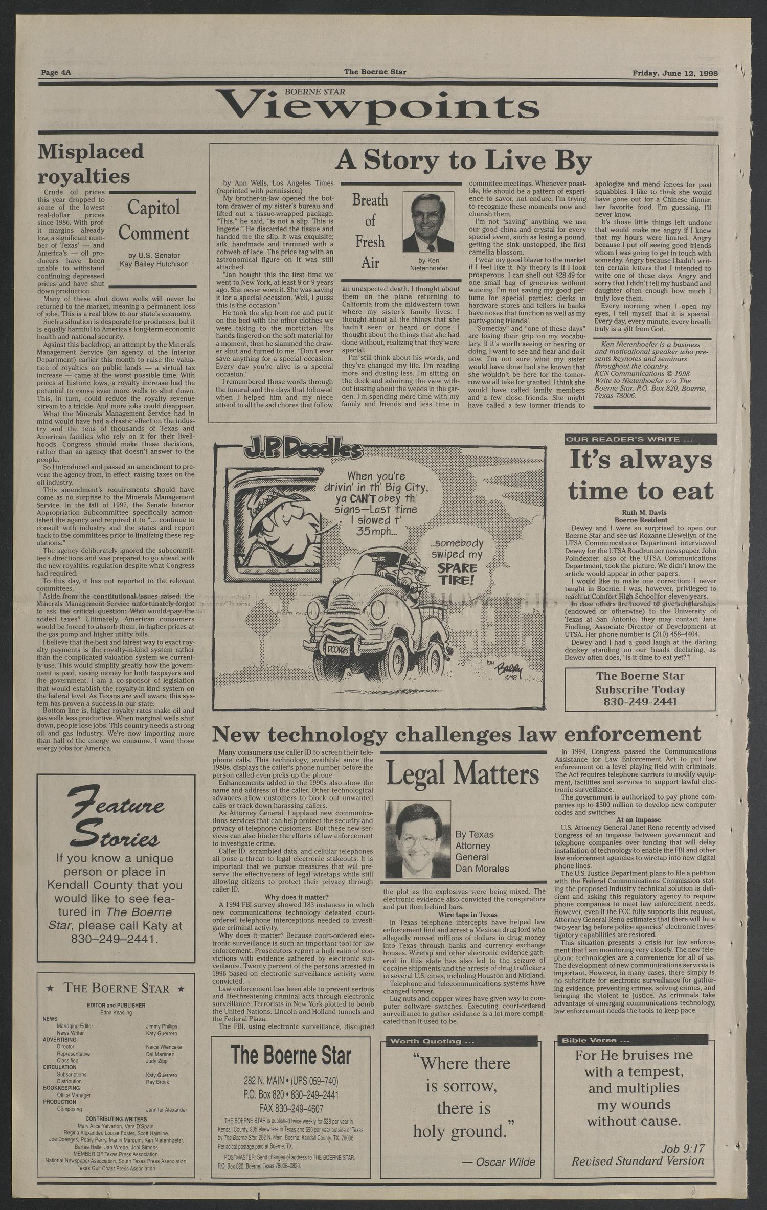 The Boerne Star (Boerne, Tex.), Vol. 94, No. 47, Ed. 1 Friday, June 12, 1998
                                                
                                                    [Sequence #]: 4 of 22
                                                