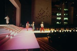 Primary view of object titled '[Apparel Mart Fashion Show, Start of Runway Stage Right]'.