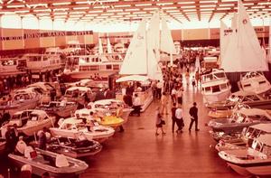 Primary view of object titled '[Market Hall Boat Show, Pontoons and Sailboats]'.