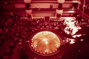 [Trade Mart Lobby Fountain and Tables, Viewed From Above]