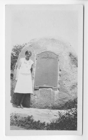 Primary view of object titled '[Catherine Freeman Nimitz at San Pasqual's Battle Monument]'.