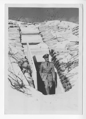 Primary view of object titled '[Chester W. Nimitz Walks Out of Bunker on Midway Island]'.