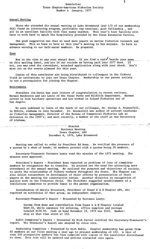 The Newsletter of the Texas Chapter of the American Fisheries Society, Number 4, January 1977