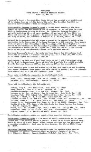 Primary view of object titled 'The Newsletter of the Texas Chapter of the American Fisheries Society, Number 20, May 1981'.