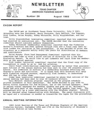 Primary view of object titled 'The Newsletter of the Texas Chapter of the American Fisheries Society, Number 28, August 1983'.