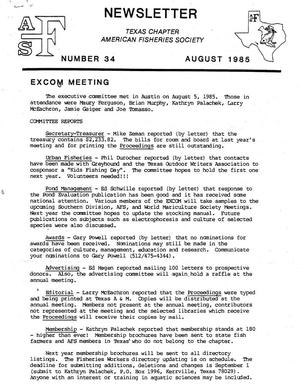 The Newsletter of the Texas Chapter of the American Fisheries Society, Number 34, August 1985