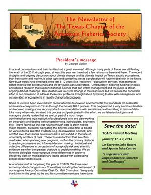 The Newsletter of the Texas Chapter of the American Fisheries Society, Volume 38, Number 2, Summer 2013