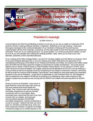 Primary view of object titled 'The Newsletter of the Texas Chapter of the American Fisheries Society, Volume 44, Number 1, Winter 2018'.