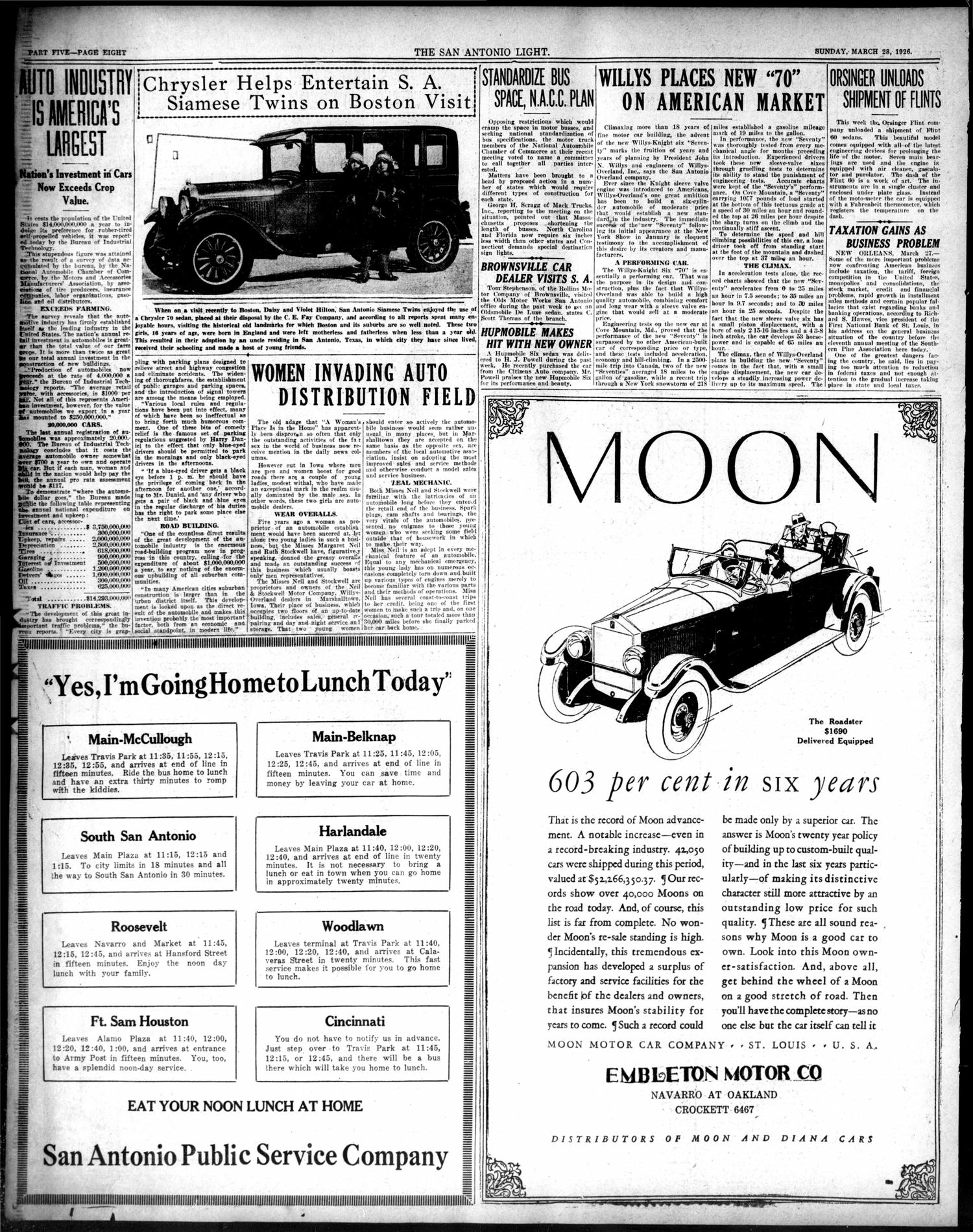 San Antonio Sunday Light (San Antonio, Tex.), Vol. 46, No. 69, Ed. 1 Sunday, March 28, 1926
                                                
                                                    [Sequence #]: 46 of 92
                                                