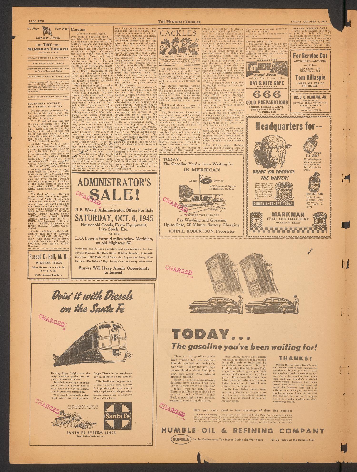 The Meridian Tribune (Meridian, Tex.), Vol. 52, No. 21, Ed. 1 Friday, October 5, 1945
                                                
                                                    [Sequence #]: 2 of 4
                                                
