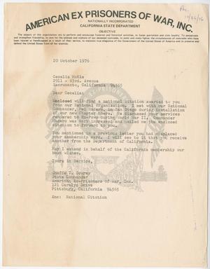 Primary view of object titled '[Letter from Shaffe T. Courey to Cecelia McKie - October 20, 1976]'.
