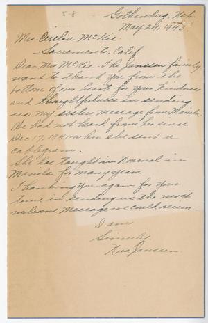 Primary view of object titled '[Letter from Nora Janssen to Cecelia McKie - May 24, 1943]'.