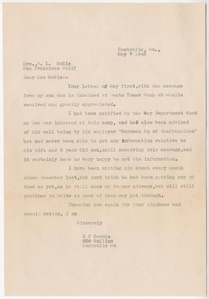 [Letter from R. F. Begole to Cecelia McKie - May 7, 1943]