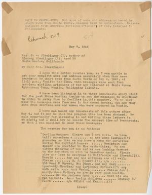 [Letter from Cecelia McKie to Mrs. P. L. Bleckinger - May 7, 1943]
