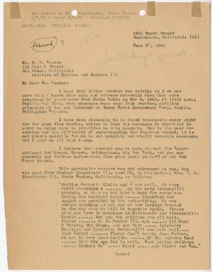 Primary view of object titled '[Letter from Cecelia McKie to B. P. Henker - June 27, 1943]'.
