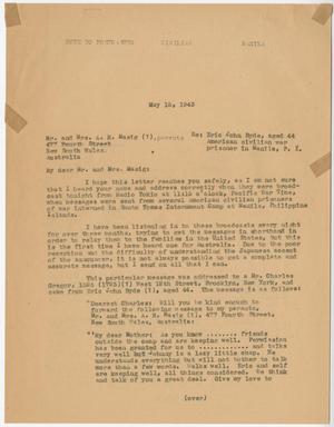 Primary view of object titled '[Letter from Cecelia McKie to Mr. and Mrs. A. R. Masig - May 15, 1943]'.