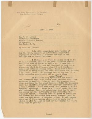 [Letter from Cecelia McKie to P. R. Lawson - June 1, 1943]