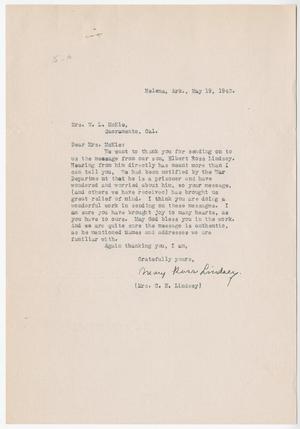 [Letter from Mrs. C. N. Lindsey to Cecelia McKie - May 19, 1943]