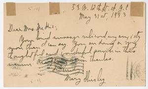 [Postal Card from Mary Shirley to Cecelia McKie - May 31, 1943]