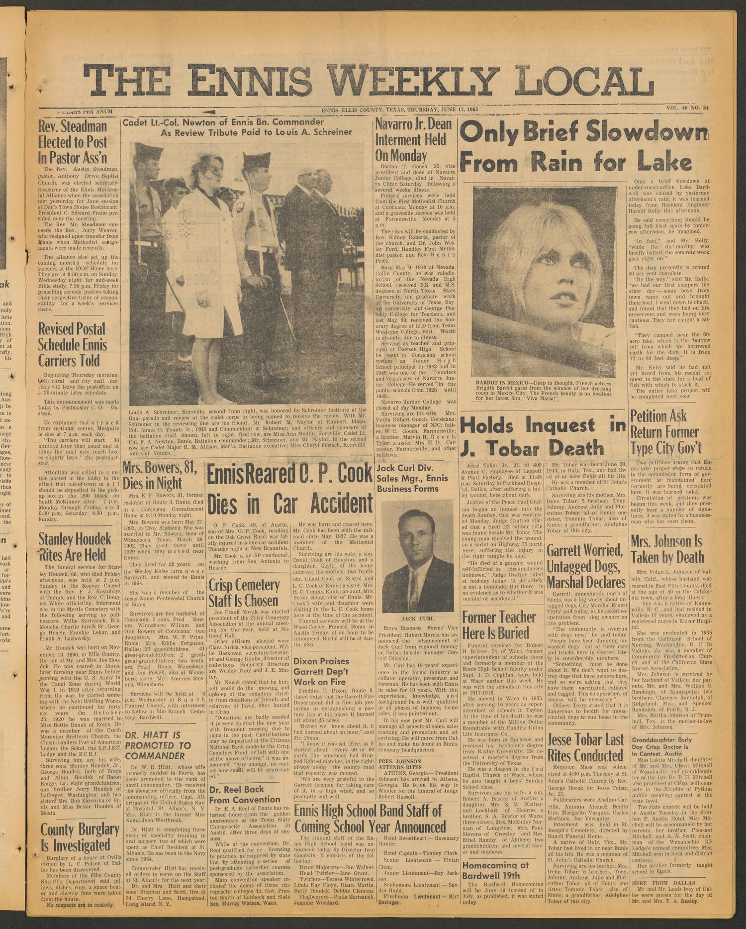 The Ennis Weekly Local (Ennis, Tex.), Vol. 40, No. 24, Ed. 1 Thursday, June 17, 1965
                                                
                                                    [Sequence #]: 1 of 4
                                                