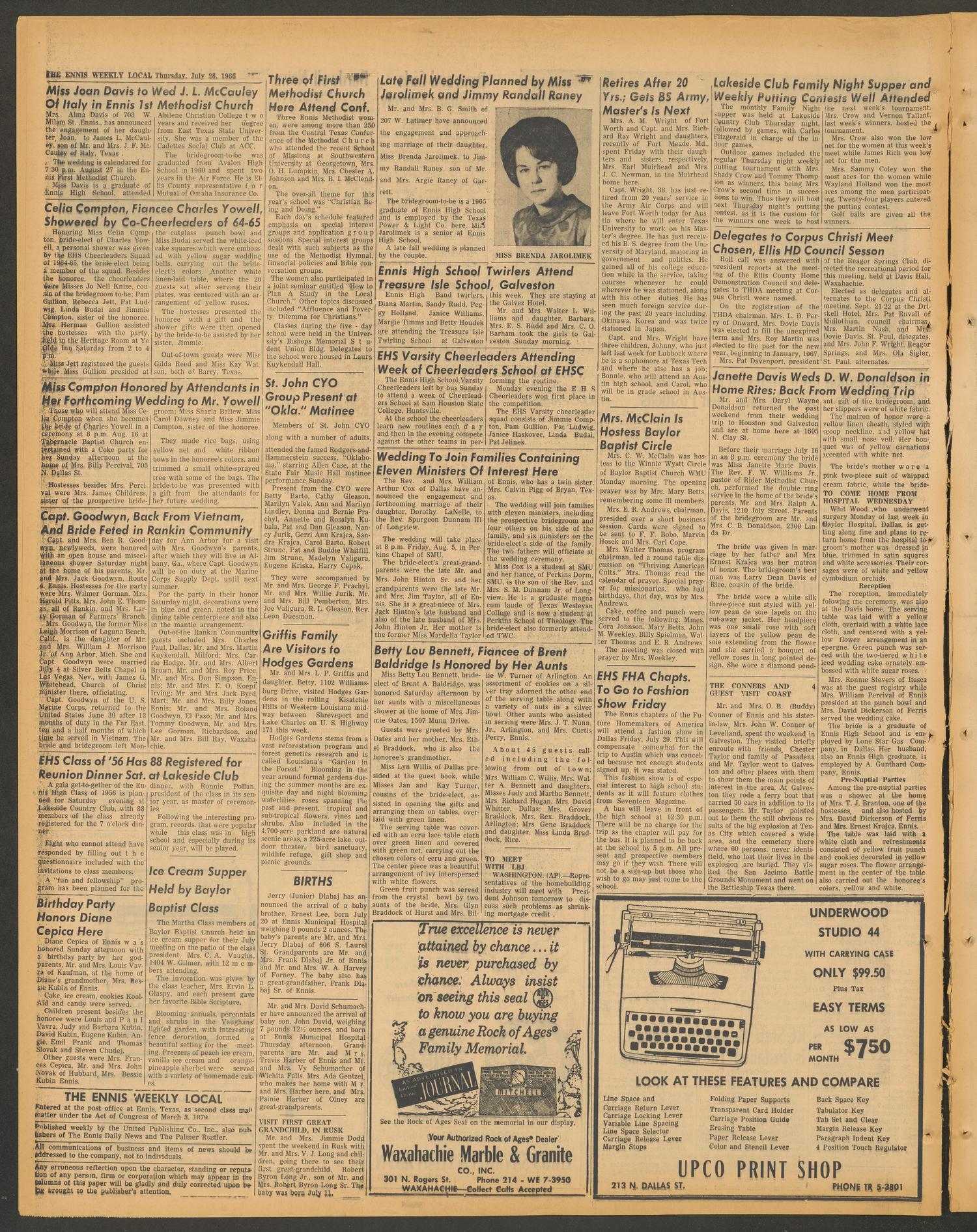 The Ennis Weekly Local (Ennis, Tex.), Vol. 41, No. 30, Ed. 1 Thursday, July 28, 1966
                                                
                                                    [Sequence #]: 4 of 4
                                                
