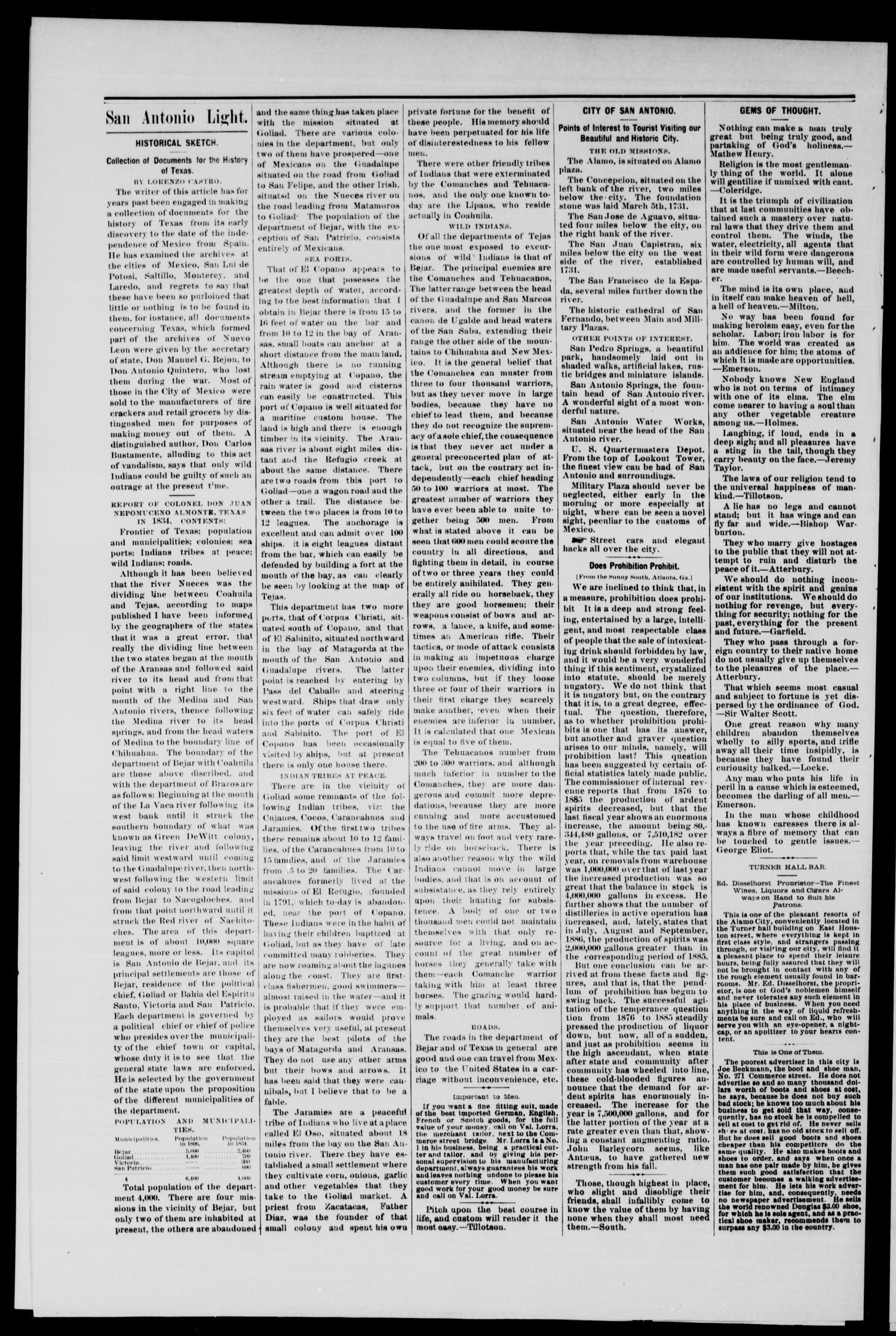 San Antonio Light. (San Antonio, Tex.), Vol. 6, No. 4, Ed. 1, Monday, December 20, 1886
                                                
                                                    [Sequence #]: 4 of 16
                                                