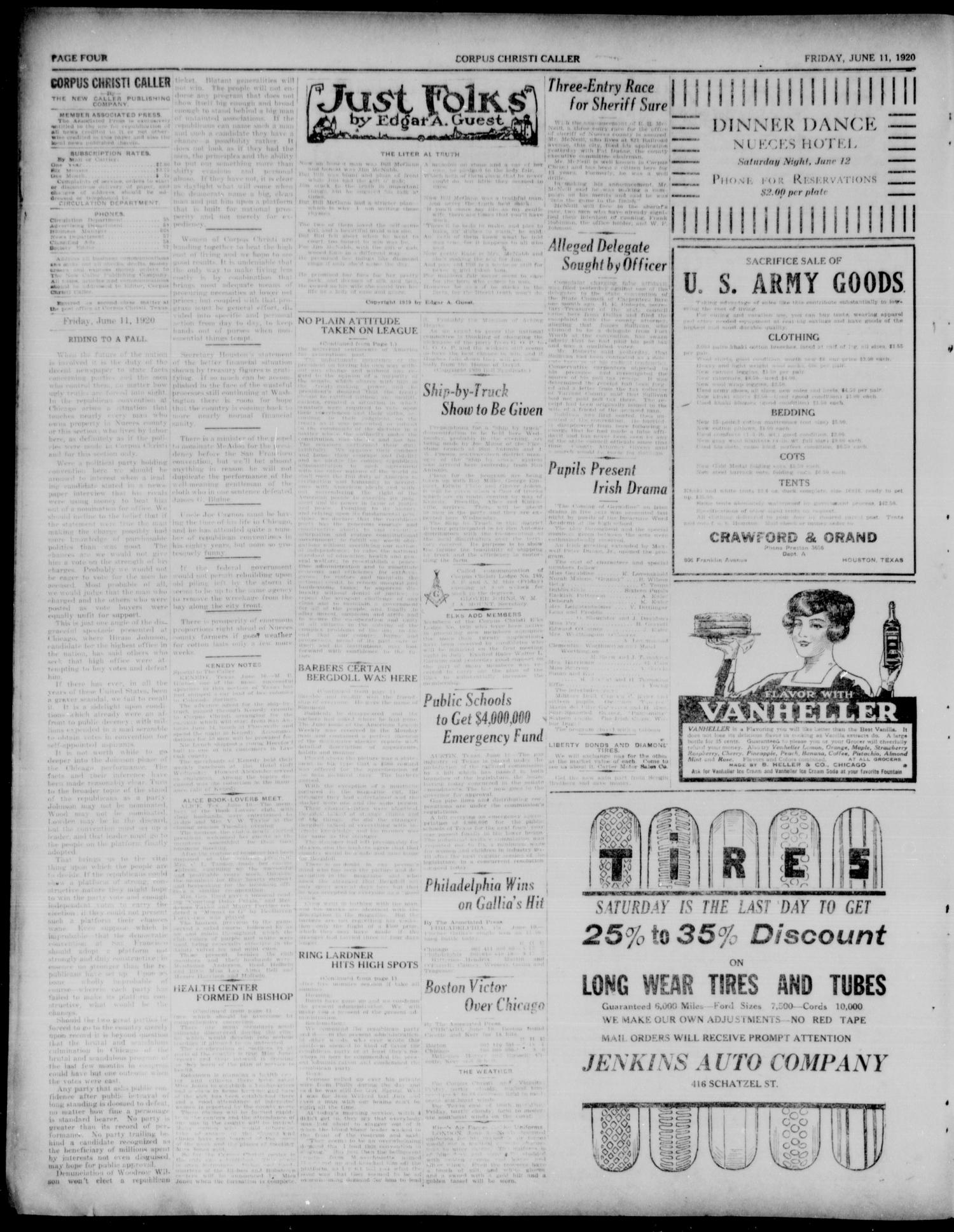 Corpus Christi Caller (Corpus Christi, Tex.), Vol. 22, No. 102, Ed. 1, Friday, June 11, 1920
                                                
                                                    [Sequence #]: 4 of 6
                                                