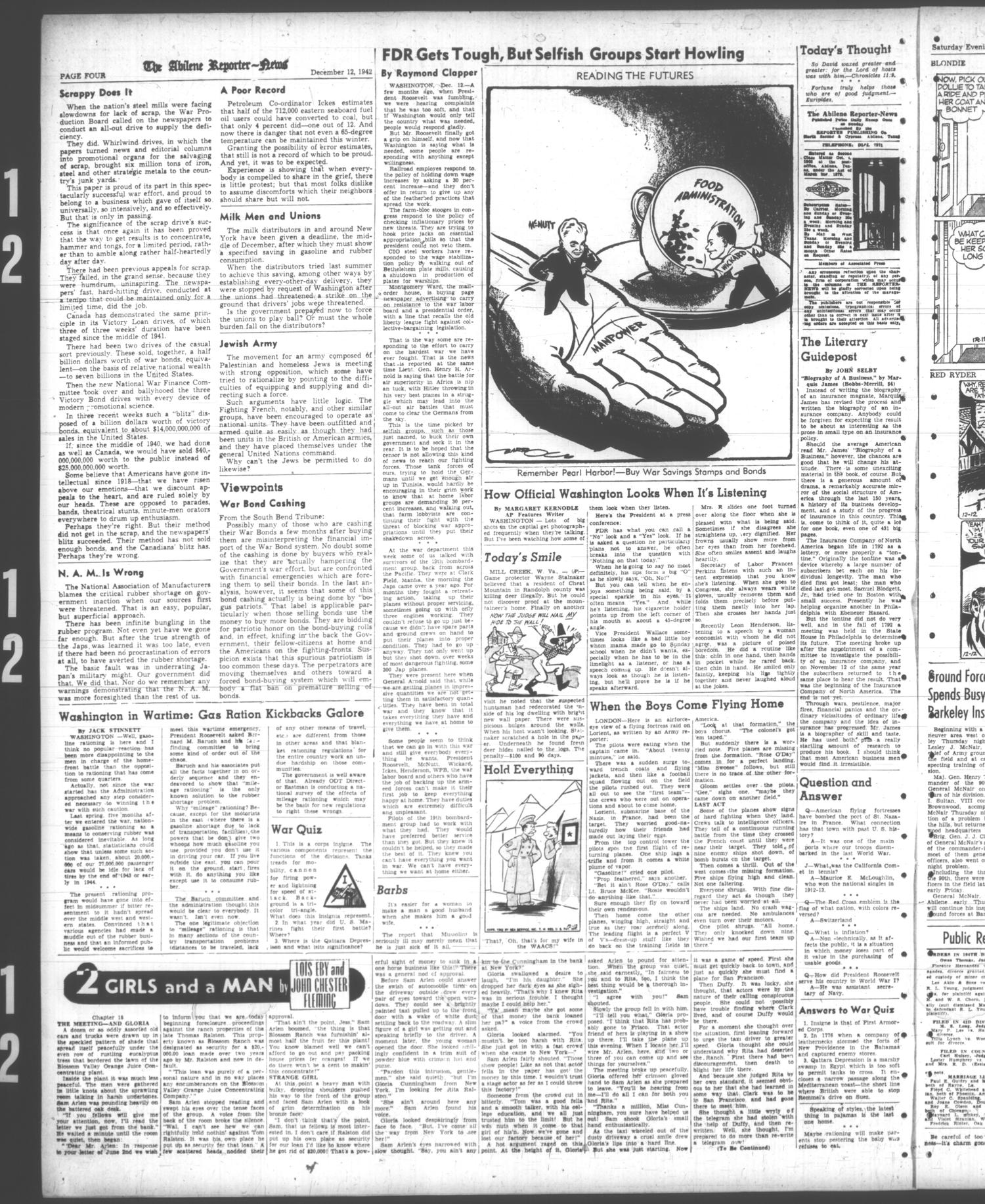 The Abilene Reporter-News (Abilene, Tex.), Vol. 62, No. 179, Ed. 2 Saturday, December 12, 1942
                                                
                                                    [Sequence #]: 4 of 8
                                                